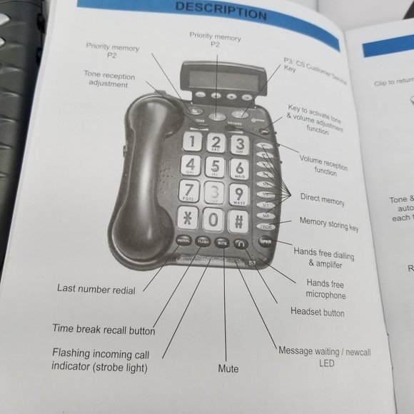 Large Button Phone Amplified Corded Telephone Desk Wall Home House Office WORKS - Picture 5 of 14